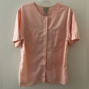 Vintage L.L. Bean Womens Button Down Short Sleeve Top Linen Cotton Blend size 10